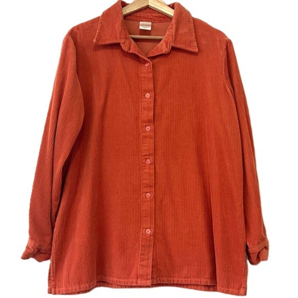 Blair Womens 100% Cotton Orange Corduroy Long Sleeve Top Size Medium